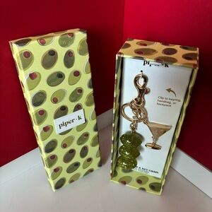HANDBAG CHARM Piper-K Martini Keychain with Green Glitter Beads NIB